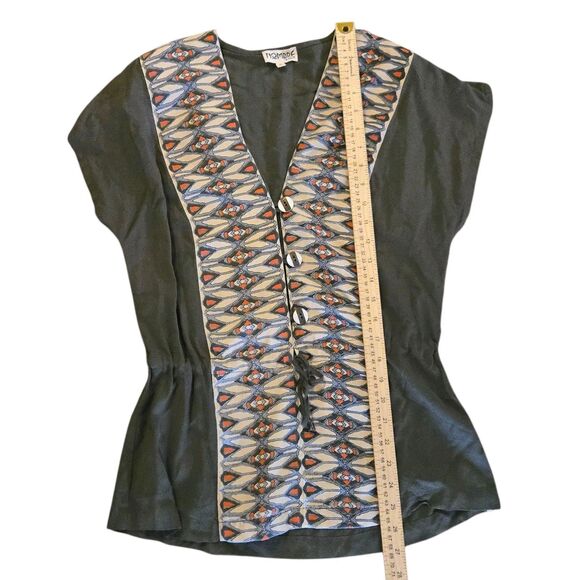 Y2K Nombre XS Top Rayon Pistachio Green Geometric Baby Doll 90's VTG - Picture 4 of 6